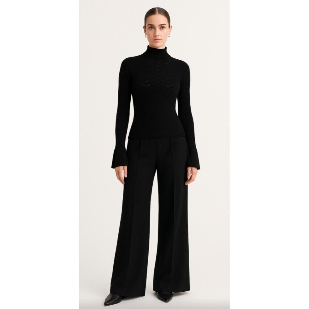 Co Turtleneck Sweater wool blend Womens Black Size S